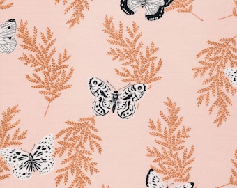 Fern Pink & Butterfly - Flora - Cassidy Demkov, Organic cotton, Cloud9 fabrics Fat Quarters 100% organic cotton quilting dressmaking UK Shop