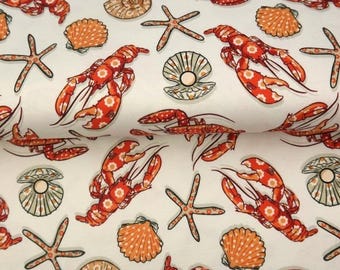 Fancy Seafood Red | Digital Printed Cotton Jersey | by quarter metre cotton jersey dressmaking UK Shop