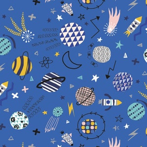 Planets Blue - Blast Off - Stephanie Thannhauser Dashwood Studio Fat Quarters 100% cotton quilting dressmaking fabric UK Shop