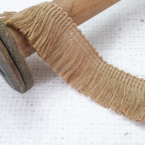 DARK BEIGE fringe trim 2.5cm / 1&#39;&#39; wide viscose silky brush fringe tape ribbon tassel trim, dressmaking craft upholstery Retro, UK (No 18)