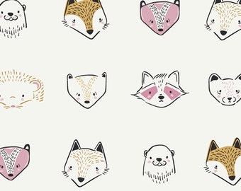Furries Sweet - Pink Lullaby - Woodland animal Algodão Jersey Tecido para Galeria de Arte Tricotado por um quarto de metro de algodão jersey costura Loja no Reino Unido