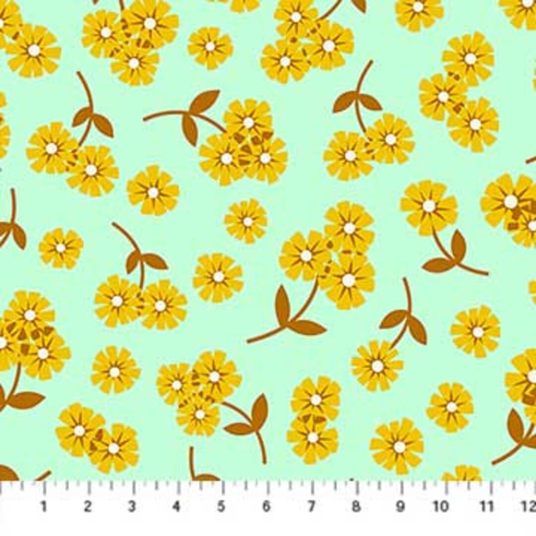 Retro Daisy in Mint Butterscotch Dana Willard Figo Fabrics Etsy
