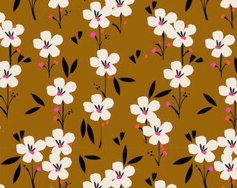Cherry Blosson in Mustard, Floral - Soiree, Cotton Poplin, Dashwood Studio Fat Quarters 100% cotton quilting dressmaking turquoise UK Shop