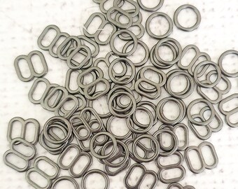 8mm GUNMETAL colour Bra rings sliders 5/16" inch metal alloy rings slider, perfect for bra making, camisoles, 1 sets (total 4 pieces)