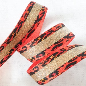 1,5 Zoll / 38mm Polyester Gurtband Coral ROT Leopard mit Gold Metallic 2mm dickem Taschengurt Hochleistungsgurtband Gürtel Taschenherstellung UK shop