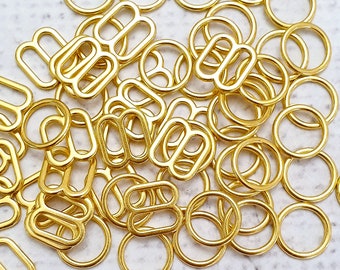 Anillos y deslizadores para sujetadores de color DORADO de 8 mm - Anillos y deslizadores de aleación de metal de 5/16 pulgadas, perfectos para hacer sujetadores, camisolas, 1 juego (4 piezas en total)