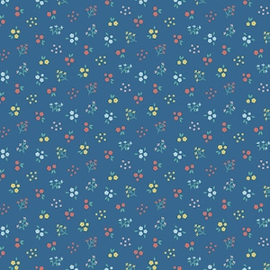 コバルトブルーの小さな花 - オーガニックコットンポプリン、1/4メートル単位 100%コットンドレスメイキングポプリン UKショップ