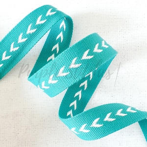 1,5 inch / 38 mm viscose-katoen gemengd singelband - TEAL met witte pijlen 1,9 mm dikke tasriem zware singelbandriemen tas maken Britse winkel
