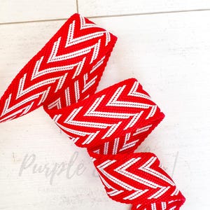 38 mm viscose-katoen gemengde singelband ROOD met WIT chevron 1,9 mm dikke tasriem heavy-duty webbing riemen tas maken Britse winkel