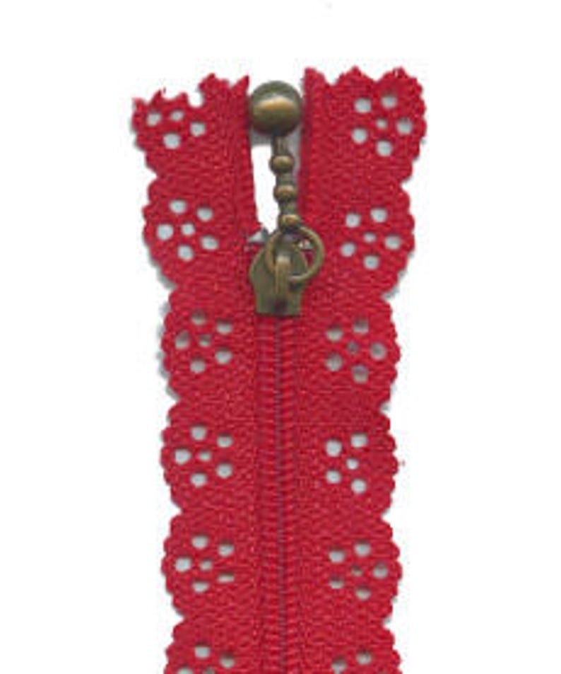 red Lace edge zipper 20cm length