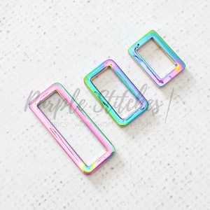 Rainbow rectanglar ring metal alloy flat rectangle rings bag making rectangular ring supply UK shop