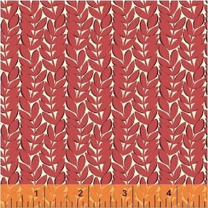 Puede incluir: Tela con estampado de hojas rojas sobre fondo blanco. Las hojas están dispuestas en un patrón vertical.