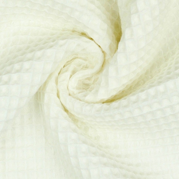 Ecru / Off White - Cotton Waffle Fabric, texture fabric, dressing gown fabric waffle fabric dressmaking UK Shop
