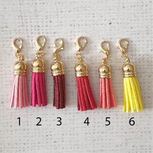 Tassels Zipper Charm, Faux Suede Tassel Charm, Tassel Clip, Stitch Marker, Journal Charm, Accessoires de sac à main, Purse Charm, UK Shop image 4