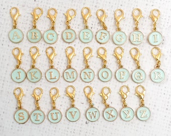 MINT GREEN Alphabet Zipper Charm, Initials Charm, Stitch Marker, Notebook Charm, Diary Charm, Purse Accessories, Purse Charm, UK Shop