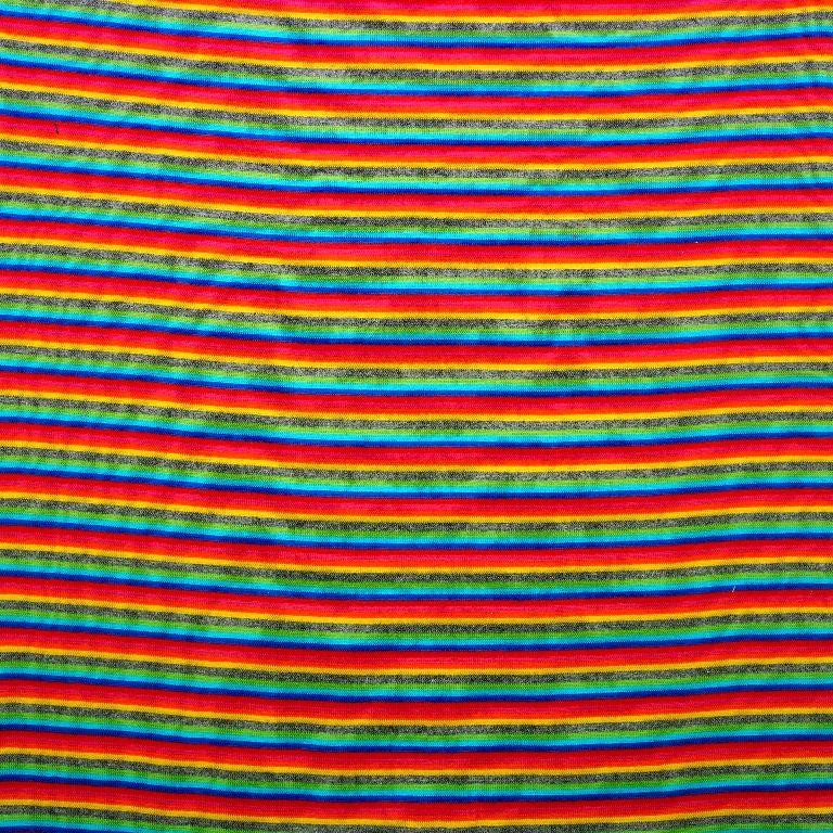 Rainbow Stripe Cotton Jersey, knit fabric, by quarter metre cotton jersey dressmaking UK Shop