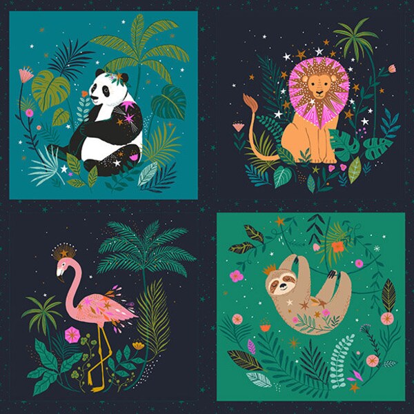 Panneau Jungle - Jungle Luxe Bethan Janine, Dashwood Studio Fat Quarters Couture courtepointe 100 % coton Royaume-Uni