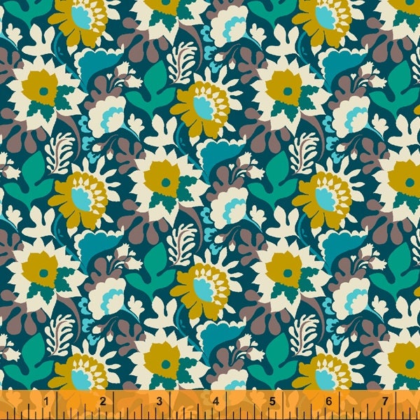 Flower Trail Dark Teal - Eden - Sally Kelly - Windham Fat Quarters 100% cotton quilting dressmaking Sally Kelly UK Shop 52811-12