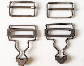 ONE pair of 1" metal Dungaree Buckles, Clips, Fasteners with slider in GUNMETAL black, suitable for 1" straps, aprons, overalls, workwear