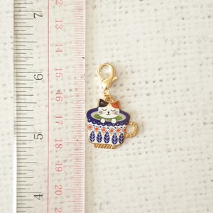 Teacup Cat Zipper Charm, Teacup Charm, Cat Clip, Stitch Marker, Notebook Charm, Diary Charm, Purse Accessories, Purse Charm, UK Shop zdjęcie 8