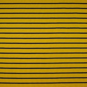 Navy Stripe on Ochre Mustard Yellow - Cotton Sweatshirt Jersey by quarter metre cotton jersey dressmaking UK Shop 02097.004