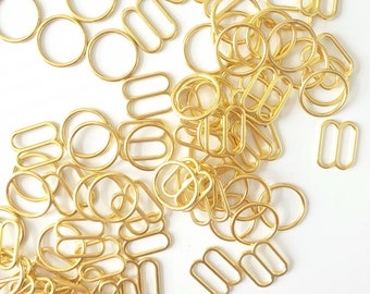 Anillos y deslizadores para sujetadores de color DORADO de 12 mm: deslizadores de anillos de aleación de metal de 1/2 pulgada, perfectos para hacer sujetadores, camisolas, 1 juego (4 piezas en total)