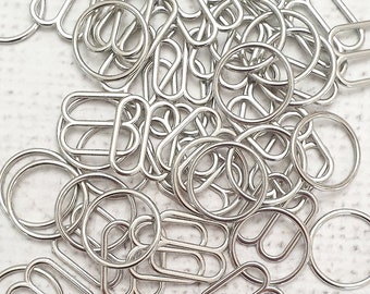 Anneaux et curseurs de soutien-gorge 15 mm couleur ARGENT - curseur d'anneaux en alliage métallique de 15 mm, 5/8", parfait pour la fabrication de soutiens-gorge, caracos, 1 ensembles (total 4 pièces)
