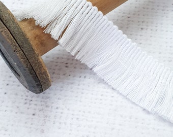 WHITE fringe trim 2.5cm / 1'' wide viscose silky brush fringe tape ribbon tassel trim, dressmaking craft upholstery Retro, UK (No 1)
