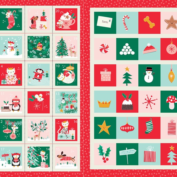 Cosy Christmas Advent Calendar Panel - Dashwood Studio - 100% cotton quilting dressmaking holiday fabric UK Shop