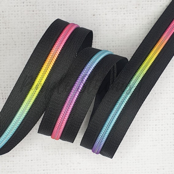 Rectangle Pull Zipper Pack - Black Zipper Tape with Crystal Blue Teeth Rectangle Pull Zipper Pack - Black Zipper Tape with Crystal Blue Teeth