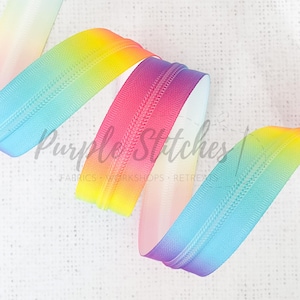 Rainbow Zipper Tape with Rainbow Coil Teeth - #5 Zip, Size 5 Zipper by the metre, UK Shop