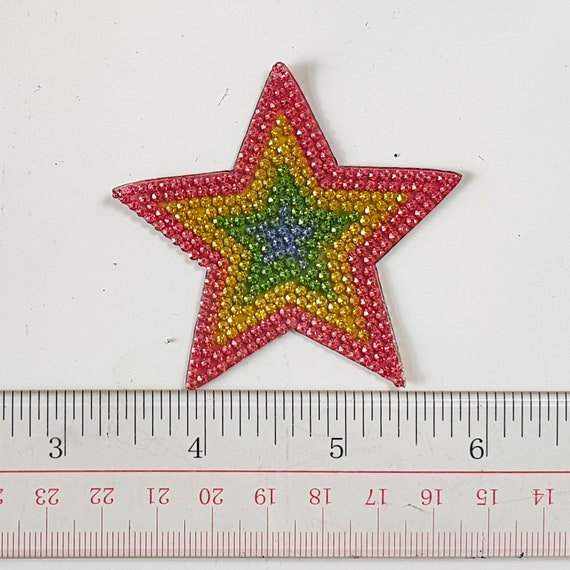 Toppa termoadesiva con glitter e strass RAINBOW STAR, distintivo