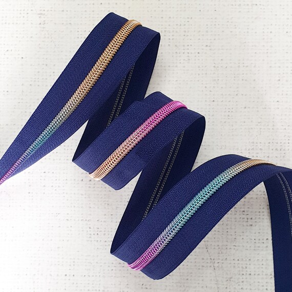 Navy Blue Zipper Tape With Rainbow Colour Coil Teeth 5 Zip Etsy