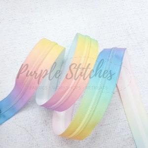 PASTEL Rainbow Zipper Tape with Rainbow Coil Teeth - #5 Zip, Size 5 Zipper by the metre, UK Shop