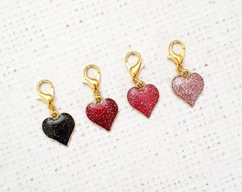 Glitter Heart Charm, Queen of Heart Charm, Heart Clip, Stitch Marker, Notebook Charm, Diary Charm, Purse Accessories, Purse Charm, UK Shop