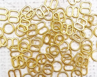 Anillos y deslizadores para sujetadores de color DORADO de 6 mm - Anillos y deslizadores de aleación de metal de 1/4 de pulgada, perfectos para hacer sujetadores, camisolas, 1 juego (4 piezas en total)