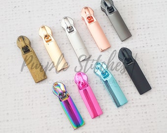 Metal Zip Slider with rectangular Zipper Pull - #5 zip slider for Size 5 bag zip, Gold, Silver, Gunmetal, Rainbow, Rose Gold UK shop