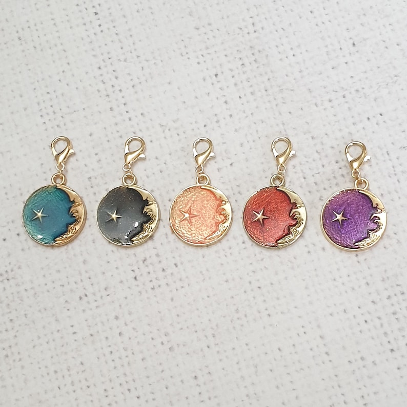 Étoiles et lune Zipper Charm, Star Charm, New Moon Clip, Stitch Marker, Notebook Charm, Diary Charm, Purse Accessories, Purse Charm, UK Shop image 2