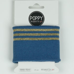 Cotton Jersey Cuffs in Denim Blue with Gold Stripes - Cotton Jersey Cuffs - Oeko-Tex Certified