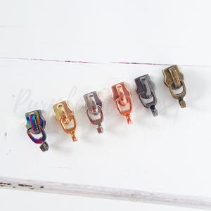 Metal Zip Slider with Metal OPEN HOOK Zipper Pull - #5 zip slider for Size 5 bag zip, Gold, Silver, Gunmetal, Rainbow, Rose Gold UK shop
