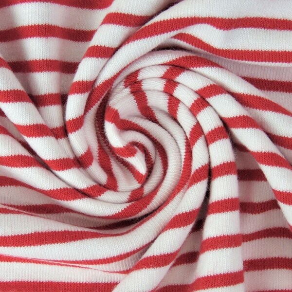 Red Stripe Yarn Dyed Tricot Jersey, knit fabric, by quarter metre cotton jersey dressmaking UK Shop