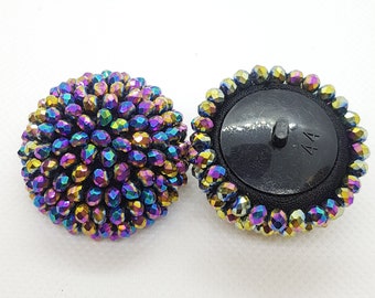 Purple Iridescent Bead Cluster shank button 35mm beaded embellishment button craft Supplies Sewing for Coats Sweaters UK shop