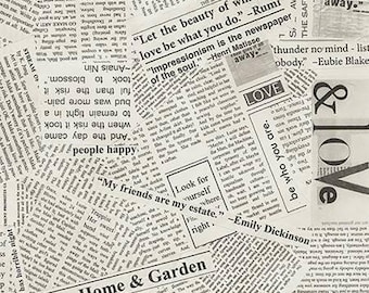 May include: A collage of newspaper clippings with inspirational quotes and text. The quotes include "Let the beauty of what you love be what you do." - Rumi and "Impressionism is the newspaper of the soul." - Henri Matisse. The text includes "Home & Garden" and "Love & We".