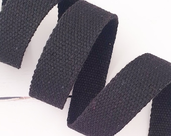 1 inch / 25mm BLACK bag webbing 2mm thick cotton blend bag strap heavy duty webbing basket weave webbing belts bag making UK shop