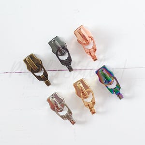 Metal Zip Slider with Metal SPRING HOOK Zipper Pull - #5 zip slider for Size 5 bag zip, Gold, Silver, Gunmetal, Rainbow, Rose Gold UK shop