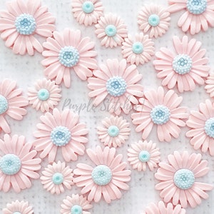 Jasnoróżowy stokrotka Flatback Flower Daisy Żywica Cabochon Ozdoba Decoden Craft Card Bow Dollhouse Miniatura Jedzenie DIY UK Sklep