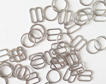 Anneaux et curseurs de soutien-gorge couleur ARGENT 12 mm - curseur d'anneaux en alliage métallique 1/2 pouce, parfait pour la fabrication de soutiens-gorge, caracos, 1 jeu (total 4 pièces)