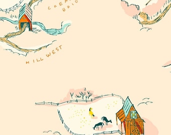 Buttercup Map Pink - West Hill - Heather Ross Windham 100% cotton quilting UK Shop 52873-1