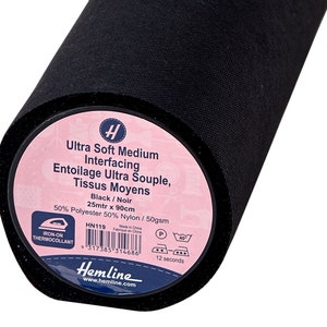Super-Soft Medium Iron-on Interfacing (HN119) - Black - Hemline,  by the metre Clothes Home Decor Collars Plackets UK Shop