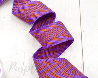 38 mm Viskose-Baumwoll Gurtband PURPLE mit ORANGE Chevron 1.9 mm dicker Taschengurt Gurtband Gurtband Taschenbau Taschenartikel